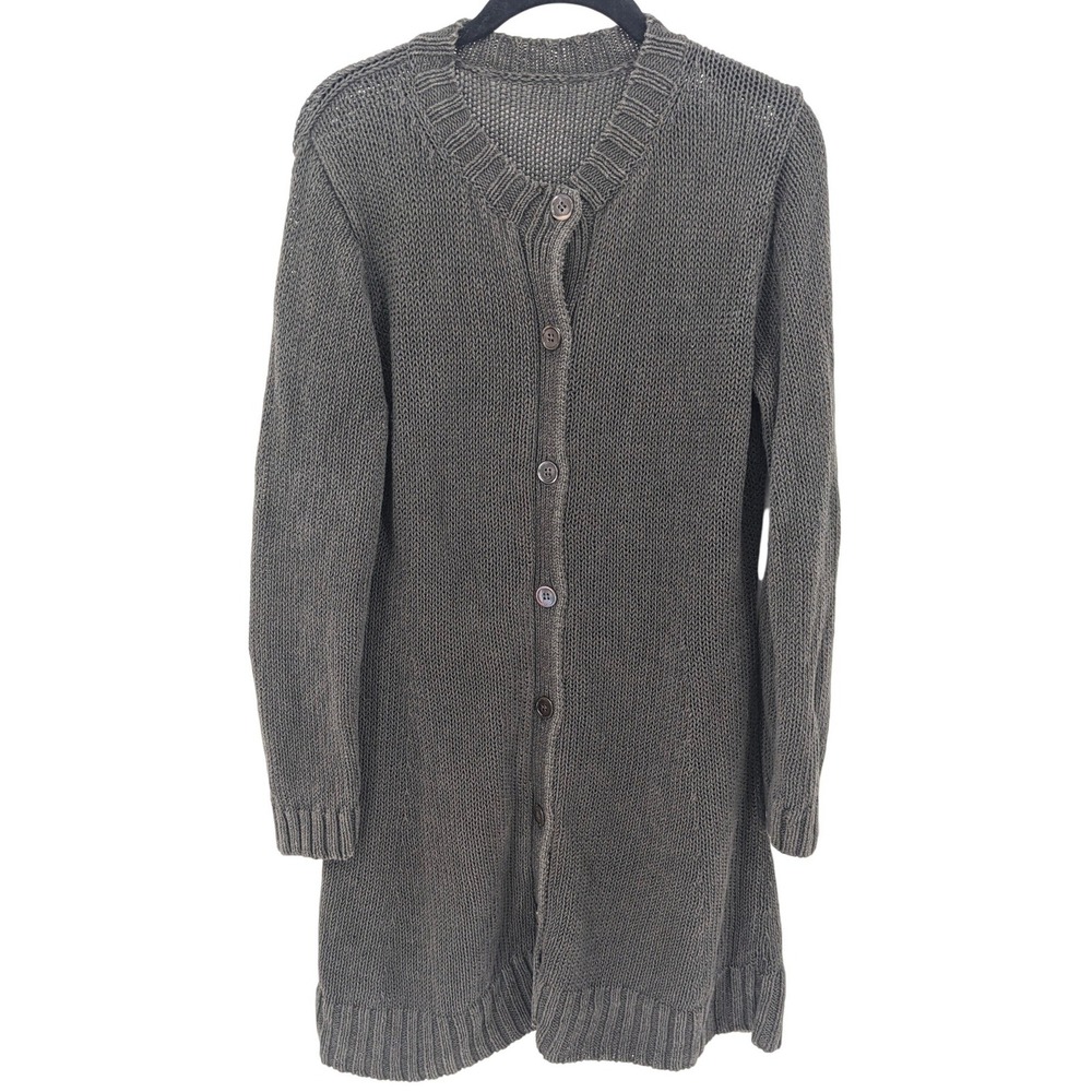 Poetry Chunky‎ Knit Linen Cardigan Women Medium Charcoal Gray Heavy Lagenlook